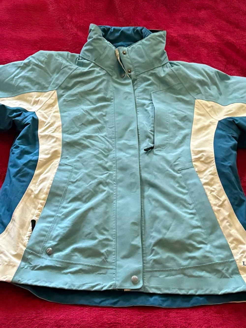 Vintage LL Bean Thinsulate Jacket Womens M Regular Light Blue Off White 90s 0PG7